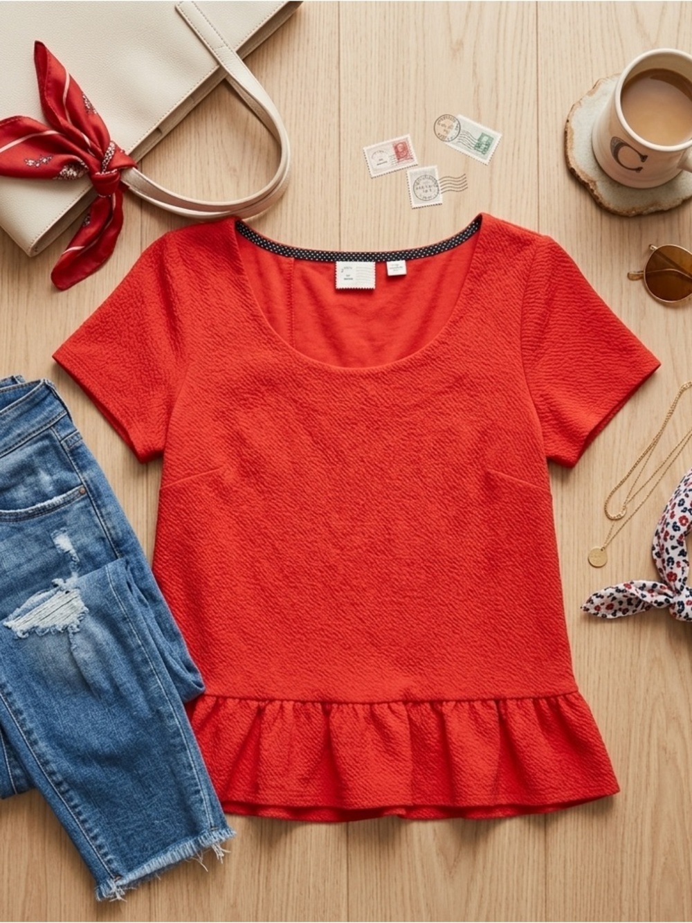 Postmark Anthropologie Burnt Orange Ruffled Women's Top NWOT
